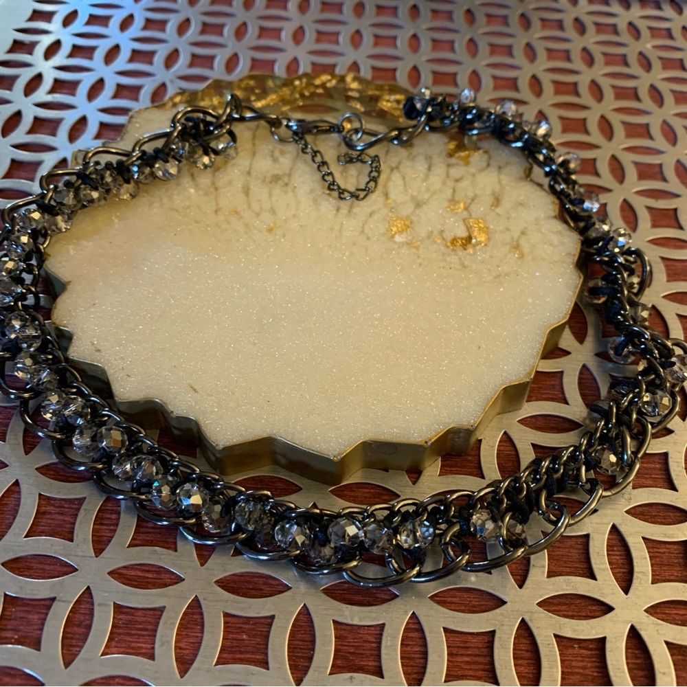 Black Chain White Rhinestone Necklace